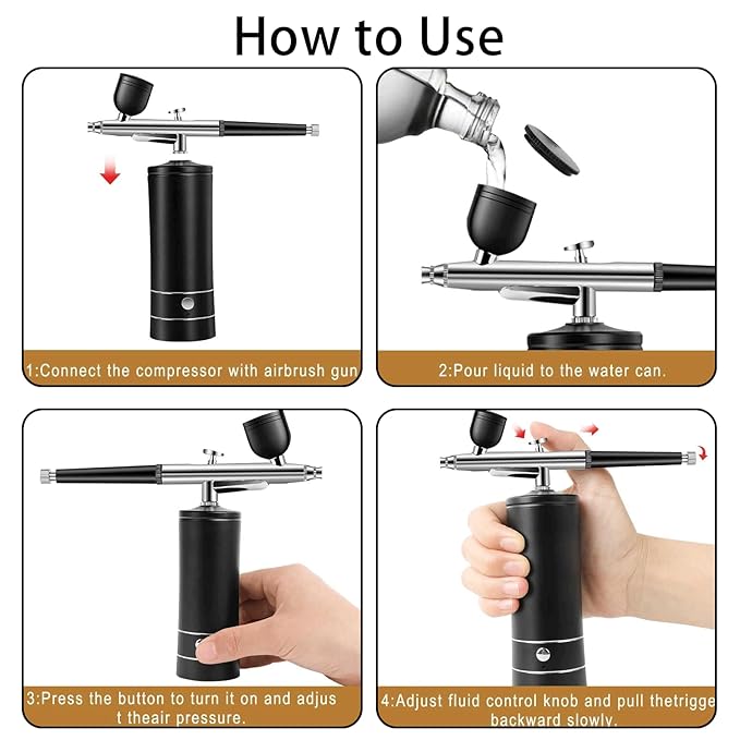 Airbrush Kit Air Brush Kit With Air Compressor Nail Charms Wireless Air Brush for Barber, Nail Art, Cake Decor, Makeup, Model Painting (Black - with extension tube)