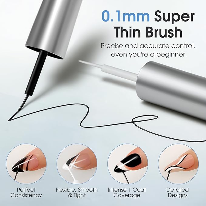 ROSALIND Gel Liner Polish Nail Art Set- 2pcs 11ml Black and White Gel Liner Nail Polish for French Tips Swirl Nails Built Thin Nails Art Brush UV Soak off Gifts for Women