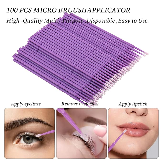 300 Pack Disposable Spoolies Brushes Sets Mascara Wand Lip Brushes Bamboo pole-shaped Handle Cotton Swab for Eyebrow Eyelash Extension Tattoo Lipstick Applicator(Purple)