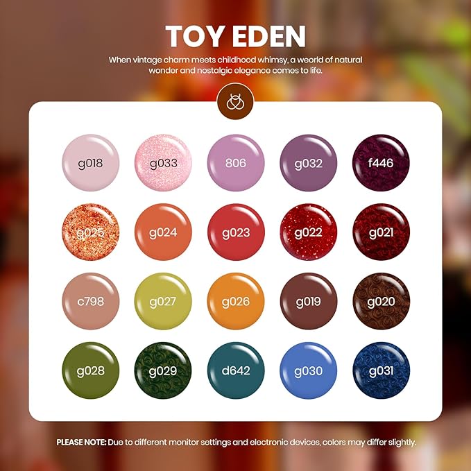 beetles Gel Polish Set - Toy Eden Gel Nail Polish Set 20 Colors Brown Orange Red Purple Glitter Shell Shread Green Nude Blue 24pcs with Base Top Coat UV LED Needed Gifts for Women