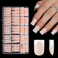 Anyos French Tip Press On Nails-300Pcs Sharp Square Gel Nail Tips Short,No File Need Tips Pre-Designed,Fake Nails for Nail Art DIY 15Sizes(Nude)