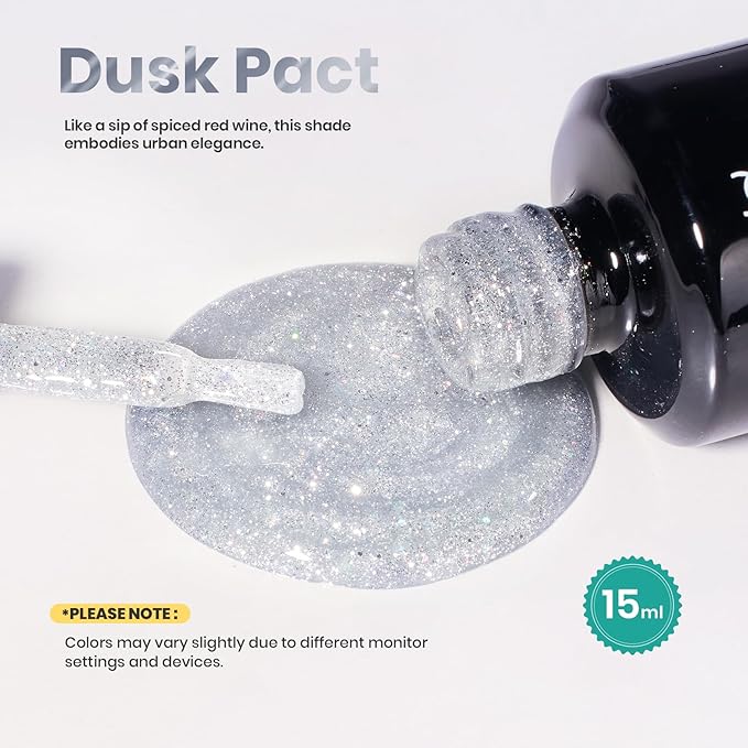 Beetles Builder Gel for Nails-Dusk Pact 0.5 oz 8 in 1 Nail Thickening Strengthening Building Apex for Beginner DIY Salon at Home, Silver Glitter Builder Nail Gel,UV & LED Lamp Needed