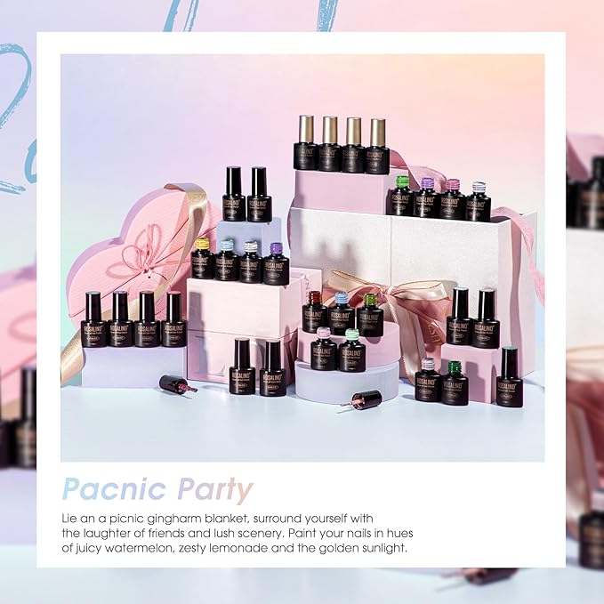 ROSALIND 30pcs Gel Nail Polish Set with Base Gel Top Coat (Glossy Matte and Glitter), 26 Neon Bright Colors Gel Polish Pastel Summer Nail Gel Polish Soak Off U V Manicure Rainbow for Women