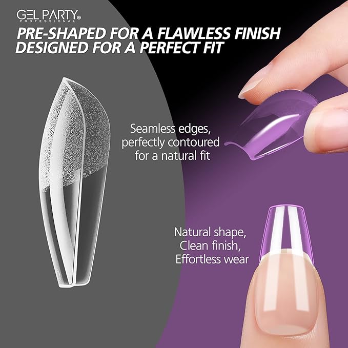GELPARTY Soft Gel Nail Tips Short Coffin - 240Pcs Pre-Buffed Matte Full Cover Tips - No Filing Needed, Soak Off Gel Extension System - Clear Ballerina False Nails (12 Sizes)