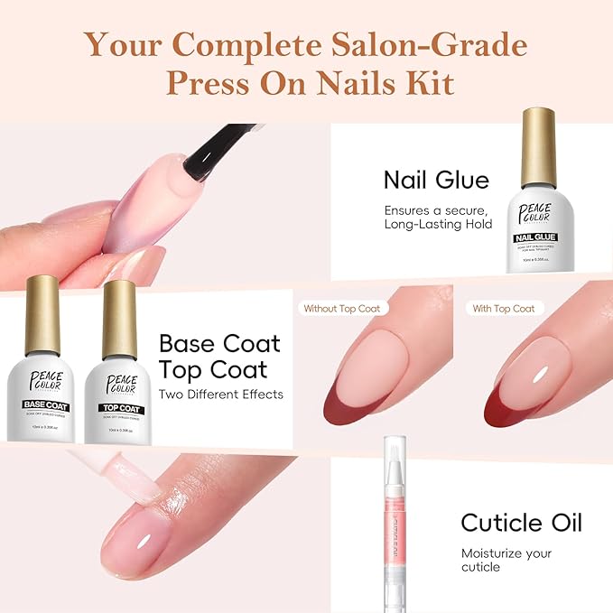PEACECOLOR French Tip Press On Nails Kit - 160Pcs Short Almond 5 Colors Nude Fake Nails Extension Kit with Nail Glue Top & Base Coat Nail Lamp & Tools Manicure Set for Women Home DIY Gift