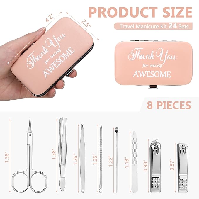 Therwen 24 Sets Mother's Day Gift Manicure Set Stainless Steel Nail Clippers 8 in 1 Grooming Nail Kit Employee Appreciation Gift Professional Pedicure Tool for Women Coworker Personal Care(Pink)