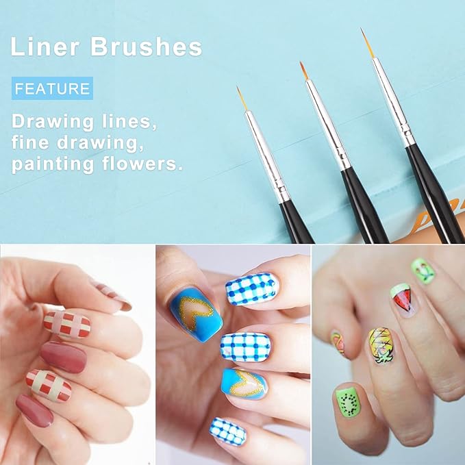 TEOYALL Nail Art Brushes - Builder Gel, Dotting Tools, Fine Liner