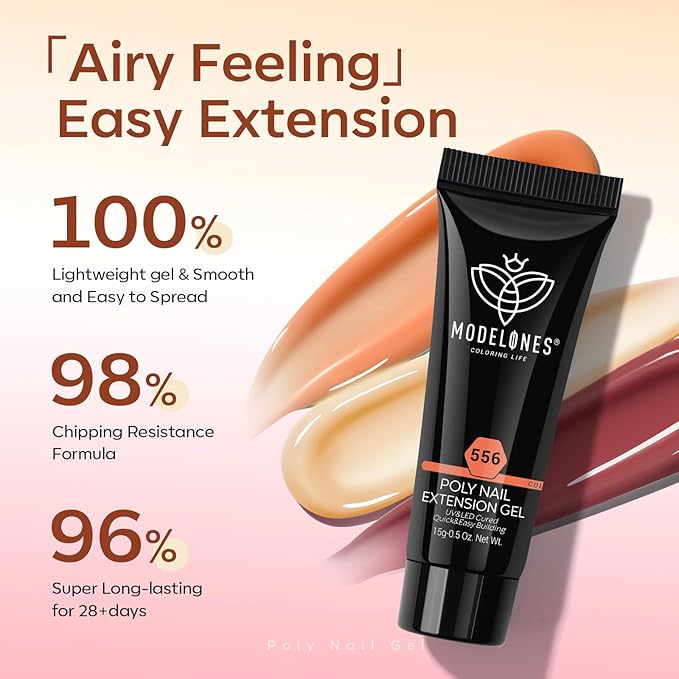 modelones Poly Gel 12 Colors Nude Pink Natural All Seasons Colors Poly Nail Extension Builder Nail Gel Design Professional Salon at Home Holiday Gift for Women