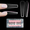 NOVO OVO Sculpted XXL Coffin Nail Tip for Curved Nail Beds, Extra Thick Long False Nails Press on, Full Cover Soft Gel Extension Fake Nail for Acrylic kit, Clear X 15 Sizes 300pcs