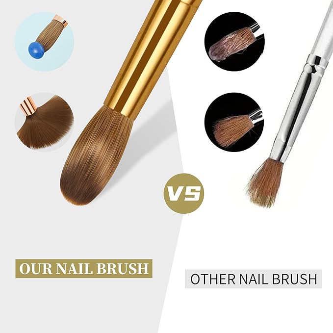 Kolinsky Acrylic Nail Brush Golded Solid Wood Handle Professional Manicure Brushes for Powder Nail Acrylic Application - Salon & DIY Nail Art Essentials - Size 22, 1.0 Count