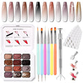 Sponge Pat Gel Nail Polish Palette, 12 Colors Blending Ombre Gel Polish Gradient Painting Nails Art, No Wipe, UV/LED Cured, 100Sponges 6Brushes 1Grabber (Set 03)