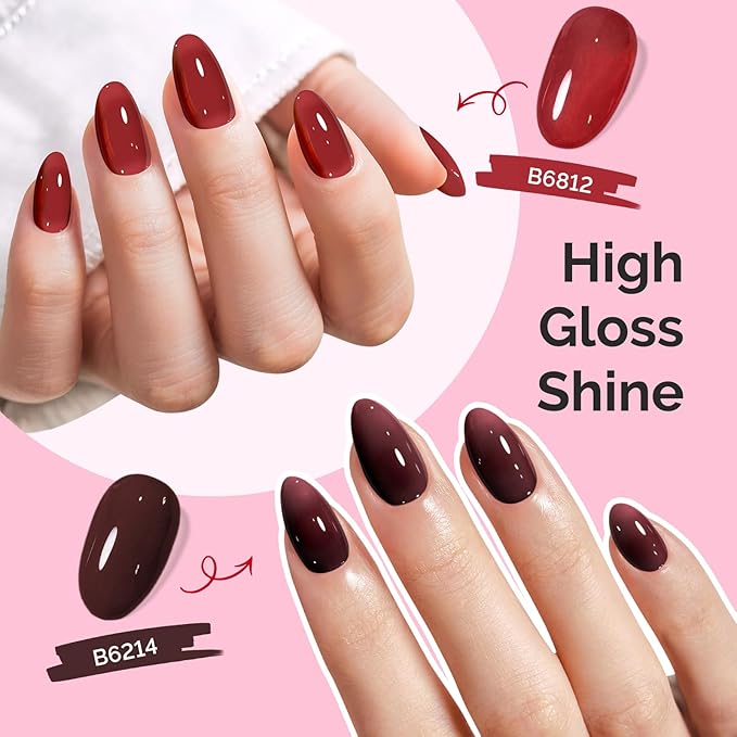 MelodySusie Jelly Gel Nail Polish Set,6 Transparent Colors,Milky or Jelly Texture,Deep Red Colors Soak Off UV LED Light Cure or Salon Manicure and Nail Art DIY at Home 15ML 0.3Fl Oz