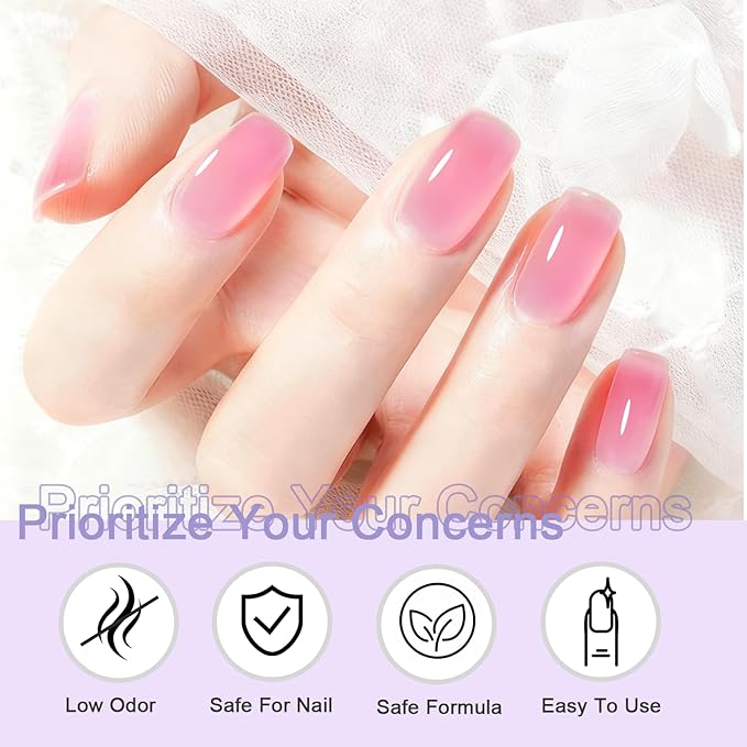 JODSONE 18ml Fairy Pink Jelly Gel Nail Polish Pink Gel Polish Soak Off UV LED for Salon Manicure and Nail Art DIY at Home