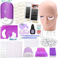 Eyelash Extension Kit for Beginners, Professional Lash Extension Supplies Set with Mannequin Head Lash Fan Extension Glue Eyelash Remover Tweezers, Practice Lash Training Tool for Eyelash Extensions