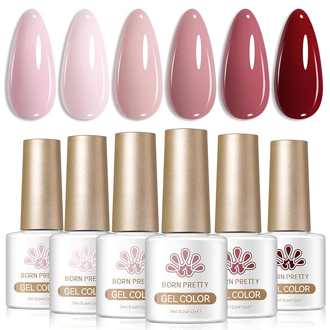 BORN PRETTY Nude Gel Nail Polish,Nude Pink Red Skin Tone Natural Colors Gel Polish Kit for Salon Manicure and Nail Art DIY at Home Valentine's Day Gift