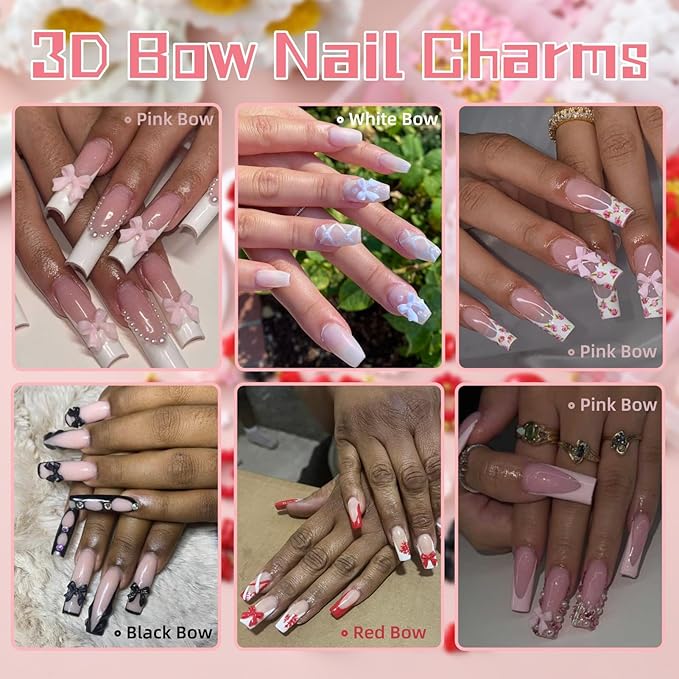 3D Nail Charms and Gems with Bows, Hearts, Rose, Flowers Pearls and More Than 500 Rhinestones for Nails Design, Cute Y2K 3D Nail Decorations