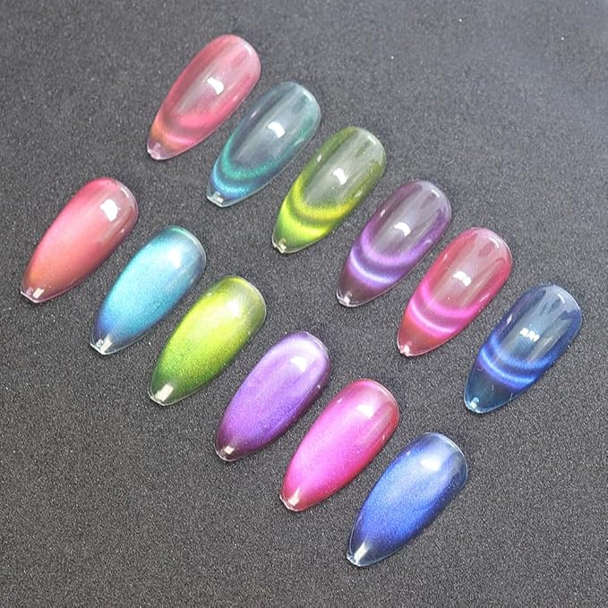 VARNAIL Crystal Cat Eye Gel Polish Set 6 Colors, 15ML Glitter Aurora Gel Polish with Magnet, Soak off UV Light Gel Nail Polish Set, Salon Quality Magnetic Gel Nail Polish