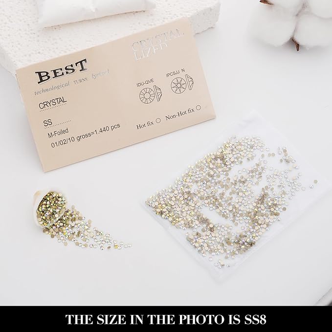 Novani Crystal AB Rhinestones 1440pcs Flat Back Round Rhinestone Style 2088 Sparkly Crystal Gemstones for Nail Art and Crafting SS8,2.3-2.5mm