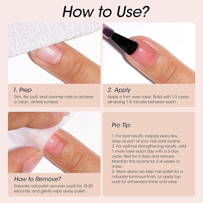 Gellen Active Glow Nail Polish One Step Ridge Filler Nail Strengthener with Hexanal & Pro-VE B5, Pomegranate Seed Oil for Healthier Glossier Nails, Ultra-Glowy Rose Mirror-Like Shine, 0.54 Fl Oz