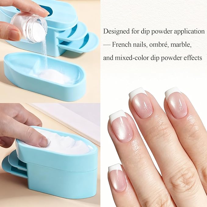 2 in 1 Dip Powder Recycling Tray System, Nail Dip Powder Storage Tray with Cleaning Brush, Container for Glitter, Sequins, Caviar Beads, Manicure Tool Kit for Home & Salon (Blue)