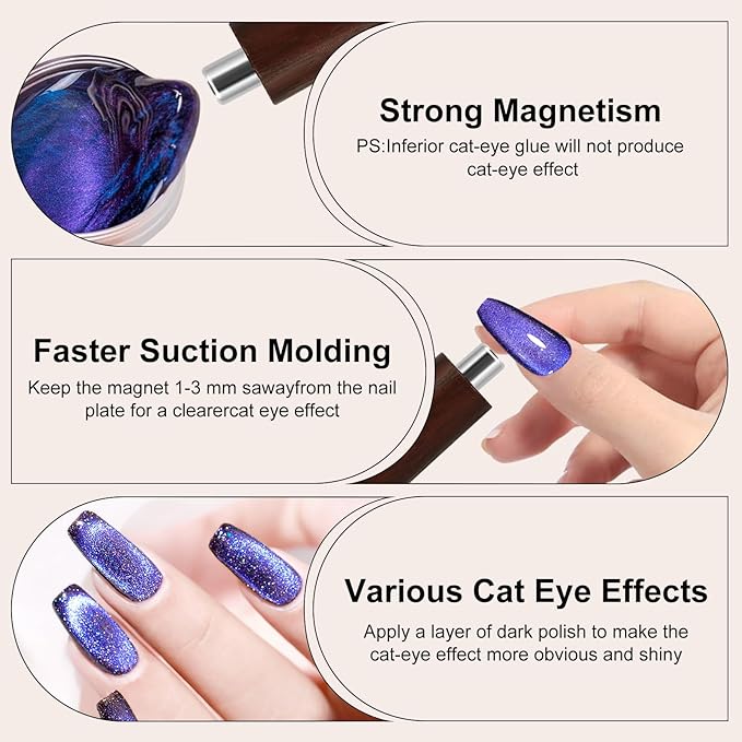 Multifunctional Nail Magnet,Cat Eye Magnetic for Nails,Detachable Design with Solid Wood Shell Protection,Strong Magnet for nails Salon Art Tools(Walnut Black)