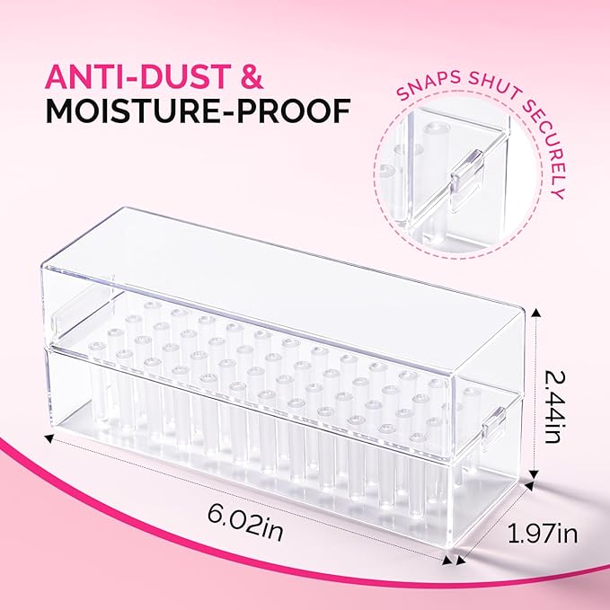 MelodySusie Nail Drill Bits Holder, 48 Holes Case, Portable Dustproof Displayer Organizer Container, Nail Tech Professional Nail Art Tool, Travel Salon Home, Clear (Drill Bits Not Included)