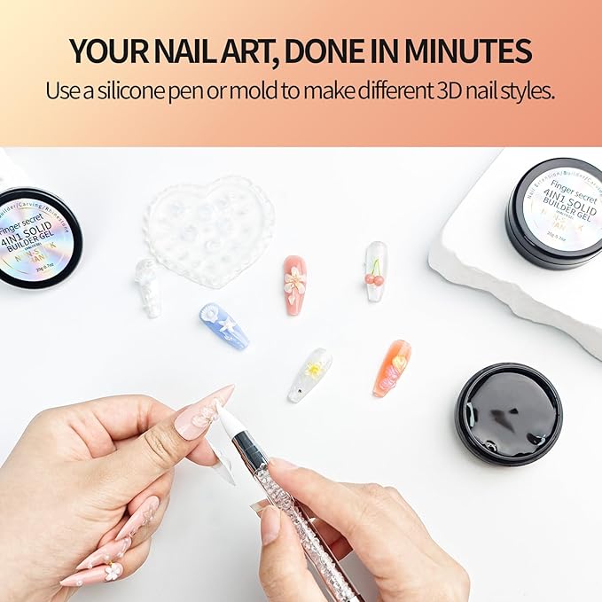 3D Gel Nail Art Kit-Warm Nude Solid Builder Gel for Nails 3D Sculpting Carving Building Modeling Hard Extension for Beginner DIY Salon at Home Cured Needed