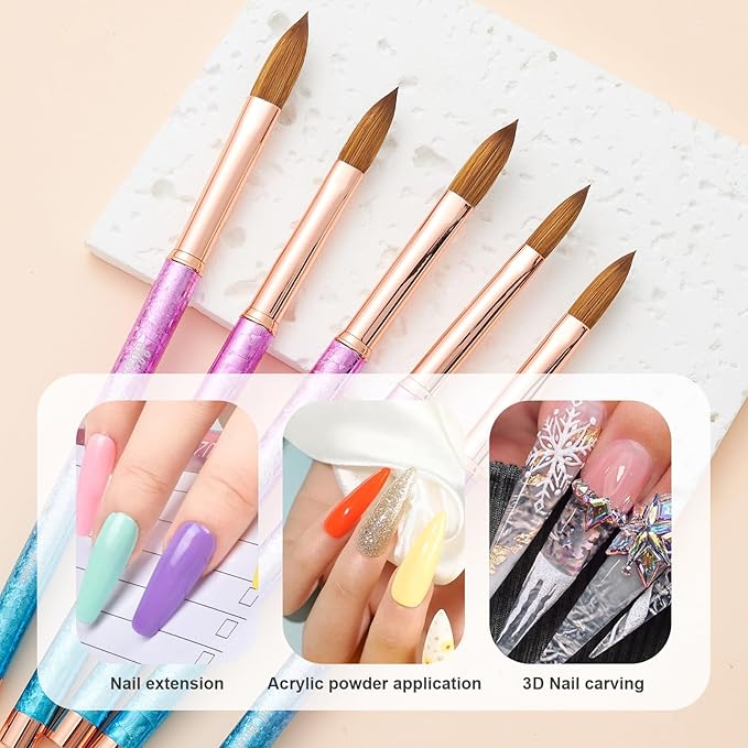 Acrylic Nail Brush Size 14, 100% Pure Kolinsky Nail Brush for Acrylic Application, Professional Nail Extension Manicure Tool Nail Drawing Pen for DIY Home Salon