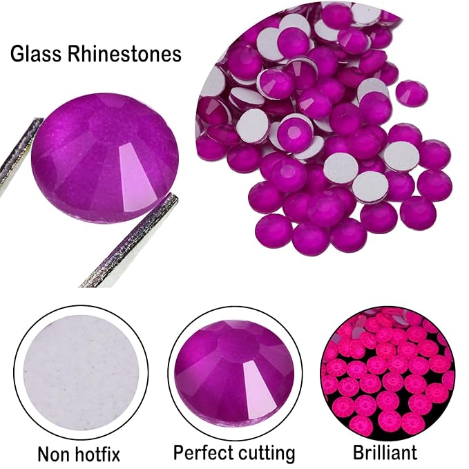 Flatback Glass Rhinestones,Bedazzler Gems Non Hotfix Crystal Rhinestones for Crafts Nail Charms Clothes Tumblers,Dk.Amethyst Neon,Mixed Size,35g
