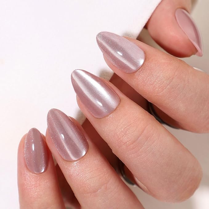 RTKHFZE Soft Gel Fake Nail-Press On Nails Almond with Nail Glue,Gel Cat Eye Nails Tip,Reusable Short Stick On Nails in 16 Sizes - 32 False Nails Kit for Gift Idea