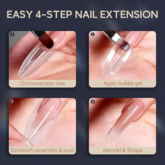 Sandwich Nail Dual Forms for Builder Gel, 240Pcs 15 Sizes Long Coffin Forms Kit – Prevents Gel Stacking & Warping, Beginner-Friendly Reusable Nail Molds for Quick Salon Extensions