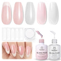 Beetles French Tip Gel Set - Pearl Glaze White Nude Pink Upgraded Gel Nail Kit Soak Off UV LED with 4 Styles Bubble French&Chrome Powder Nail Art Sticker DIY Home Salon Spring Gift for Women