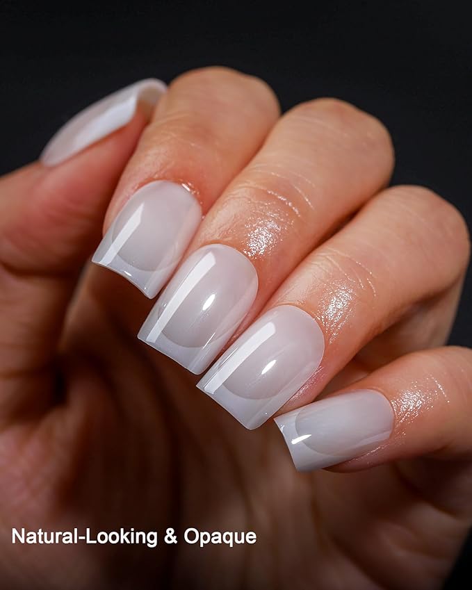 Press on Nails,French tip Short Square, 19 Sizes, 38 Pieces,Fake Nails with Brush-on Glue & Adhesive Tabs (White French Tip)