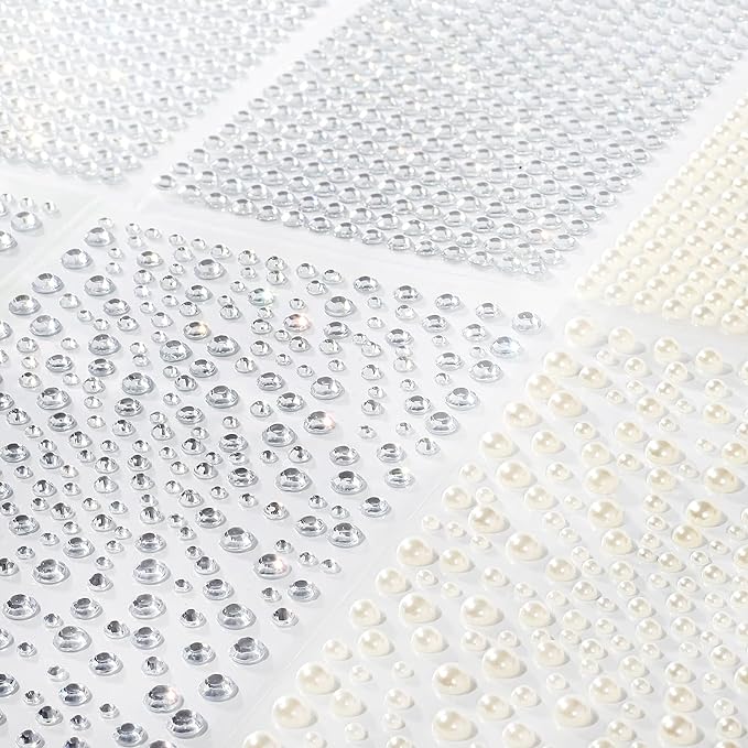 2100 Clear Rhinestone Stickers Self Adhesive Rhinestone and Pearl,Shiny Diamond Sticker for face, Beauty, Makeup, Nail Art, Mobile Phone, Wedding Hair Decoration, DIY Crafts