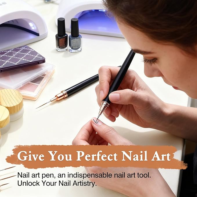 5PCS Metallic Nail Art Liner Brush Set – Fine Detail Pens for Thin Lines, UV Gel Polish Painting & Nail Design (Black Handles)