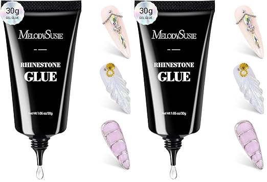 MelodySusie Rhinestone Glue Super Strong Gel Nail Glue for 3D Sculpting Nail Art Design Chrome Powder Decals Decor Need UV/LED Cured 30g (Pack of 2)