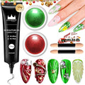3D Nail Gel and Chrome Nail Powder 15g No Wipe Clear 3D Sculpting Gel for Nail Art Non-Sticky Hand Hard Gel Carving Gel with Red Green Chrome Powder for Gel Nail Art Decoration Home DIY