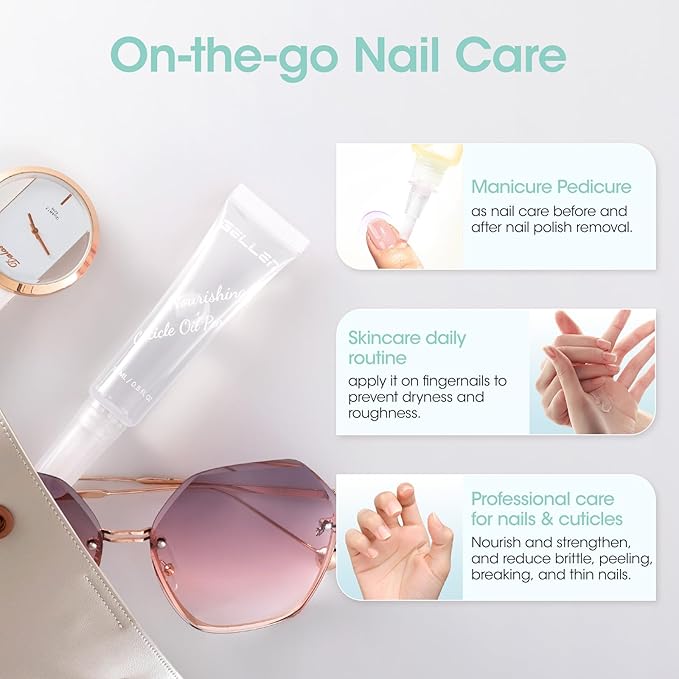 Gellen Nail Cuticle Oil Pen, Travel-sized Soft Brush Design, Rich in Jojoba Oil & VE, Soften Cuticle Strengthen Growth & Moisture Treatment for Dry Hangnail Thin Nails, 15ml Fragrance-free