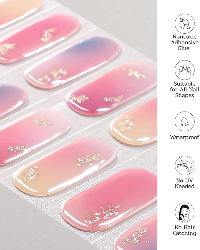 Nail Polish Strips (No UV Lamp Needed) - 22 Pcs Salon Quality Gel Nail Stickers - Long Lasting Wraps (Stardust Pink Kiss)