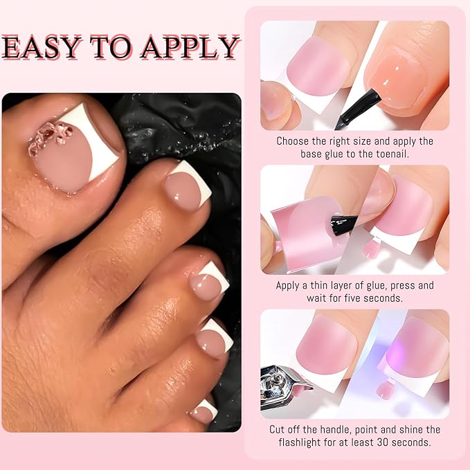 150pc White French Tips Press on Toenails Women Fake Toe Nails with Glue Tab, Brown Toe Nail Press ons Nails Short Square Fake Toenails French Toes Nail Tip Glue Toenail Stick Acrylic Toes Nails Kit