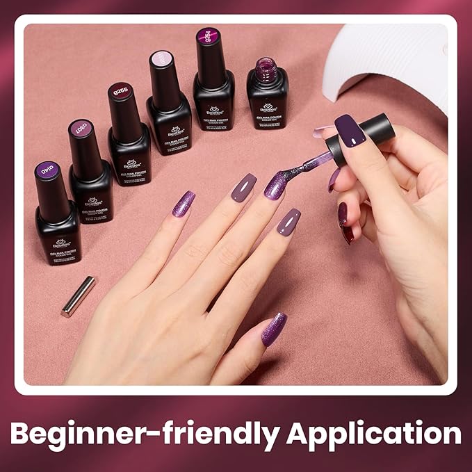 Beetles Purple Gel Nail Polish Set - 6 Colors Muse Of Midnight Deep Dark Light Purple Glitter Cat Eye Spring UV Led Needed Soak Off DIY Salon Home Nail Art Easter Gifts for Women