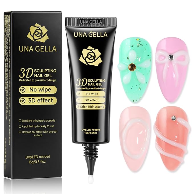 UNA GELLA Milky White 3D Gel Nail Art 15g, No Wipe Sculpting Gel Polish for Nails Tips, Chrome Nails Powder, Molding, Nail Charms and Gems Decoration, Lamp Curing Required DIY Art Salon at Home