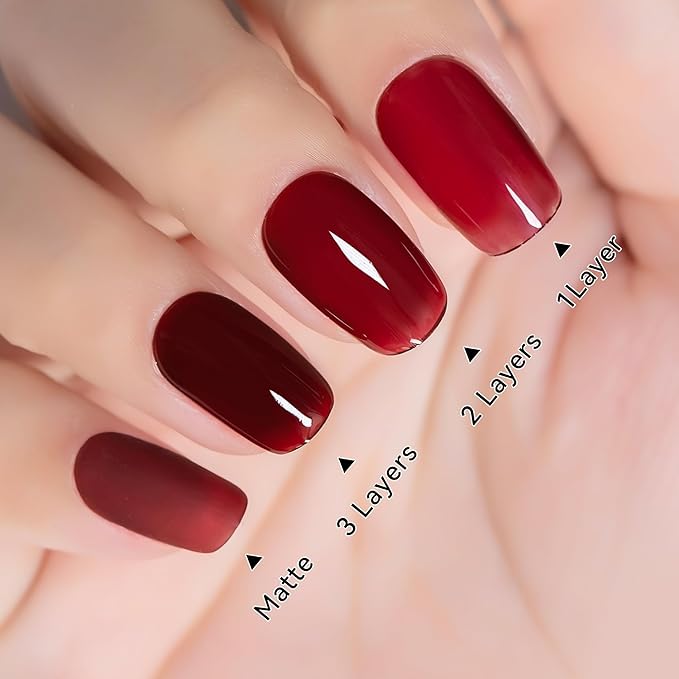YTD Likomey Nude Gel Nail Polish,15ml Berry Red Translucent Neutral Jelly Sheer Blood Red Glass Salon Home DIY Manicure Fall Winter UV Color Varnish,LS301