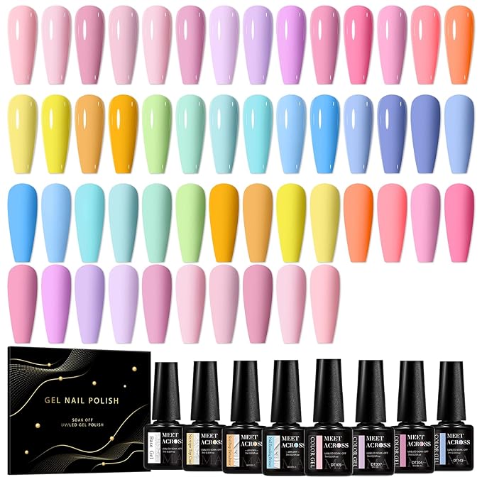 MEET ACROSS 30Pcs Nude Gel Polish Set Pink Sky Blue Gel Nail Polish Dreamy Town Series Macaroon Nail Manicure Kit Gift for Women 26 Colors