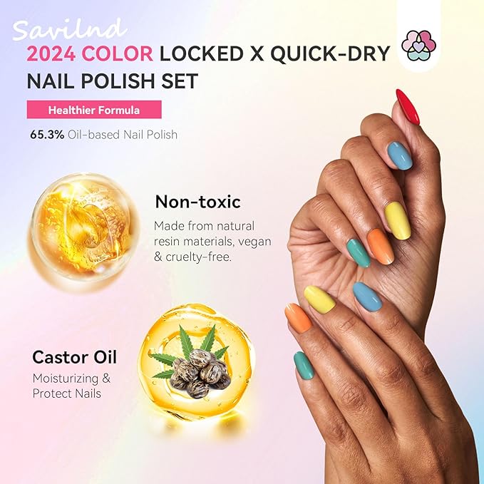 SAVILAND 36 Colors Nail Polish Set Quick Dry: Brown Black Glitter Locked X Tech Regular Nail Polish Kit Fingernail Polish with Top Base Polish Coat 39 Pcs Winter Gift for Christmas