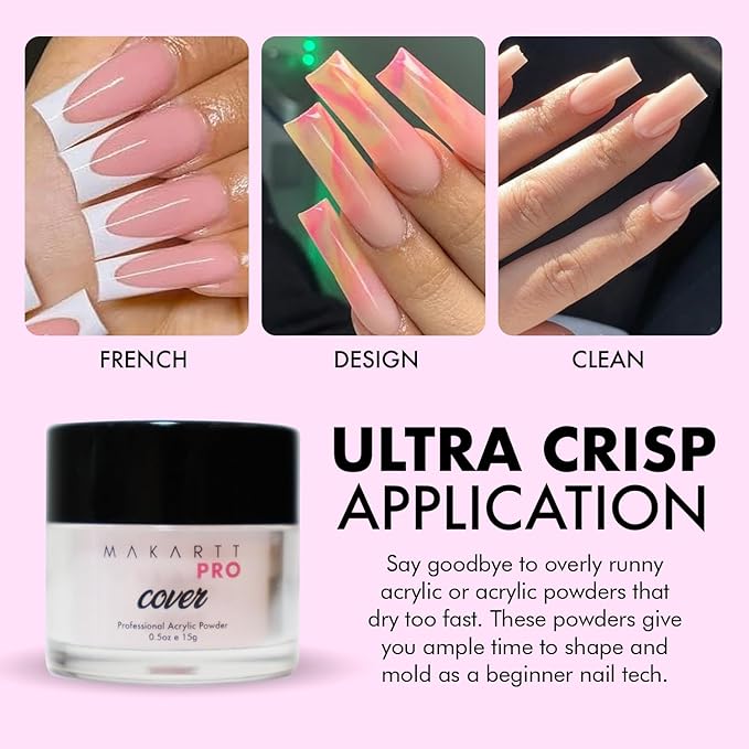 MakarttPro Mini Acrylic Nail Kit for Beginner Nail Technicians 12pcs - Starter Set with Pink & Clear Acrylic Powders, EMA Monomer, Kolinsky Brush and Nail Essentials