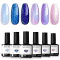 modelones Gel Nail Polish Set 6 Colors Blue Pink Purple Glitter Gel Nail Polish Chameleon White Sparkle Shimmer Reflective Glitter Polish Soak Off LED Nail Art DIY Salon Gifts For Women Girl