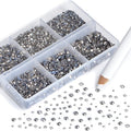 NCB Hotfix Iron on 8000pcs Crystal Rhinestones Round Gem for Crafts Decoration DIY Jewelry Making with a Picking Pen (Black Diamond, 6Sizes SS3-SS12)