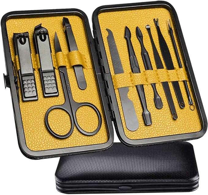 Nail Clippers Sets High Precisio Stainless Steel Nail Cutter Pedicure Kit Nail File Sharp Nail Scissors and Clipper Manicure Pedicure Kit Fingernails & Toenails with Portable stylish case (Yellow)