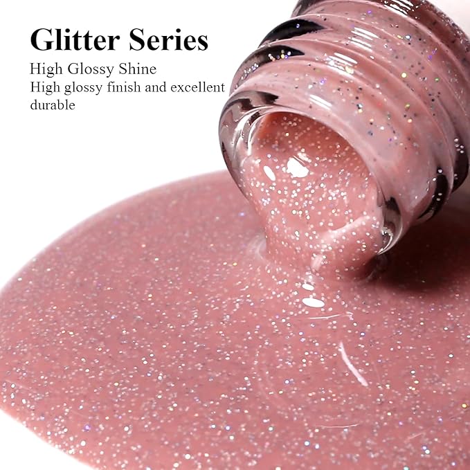 Imtiti Glitter Gel Nail Polish, Nude Iridescent Glitter Gel Polish Soak Off LED U V Shimmer Sparkle Nail Gel Polish DIY Nail Art Starter Manicure Salon Gel Nail Polish Kit for Women Girls 10ML